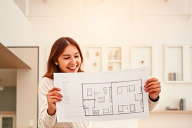 Young couple dreaming of new apartment with golden opportunity glow.