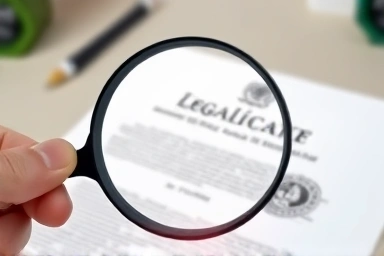 Magnifying glass over a legal document, symbolizing detailed inspection.