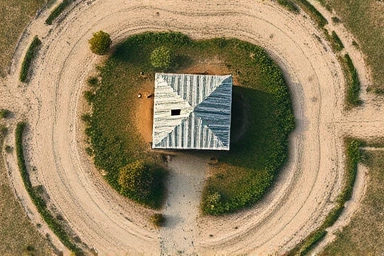 Unauthorized structure encroaching on legal land, property dispute concept.