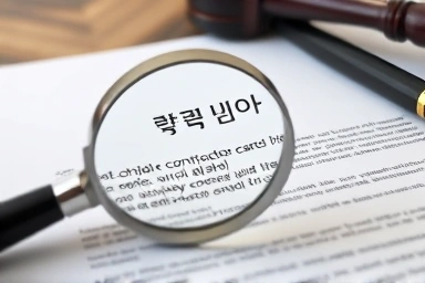 Korean contract with magnifying glass, legal scrutiny