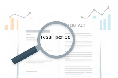 Magnifying glass over contract clause detailing resale period for investment analysis.