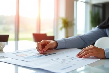 Financial advisor reviewing real estate loan documents.