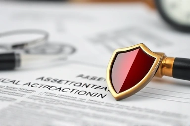 Legal contract with protective shield symbolizing asset security