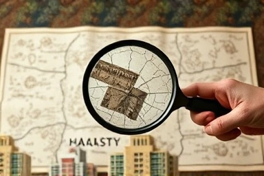 Land investment risks, hidden traps, magnifying glass analysis.