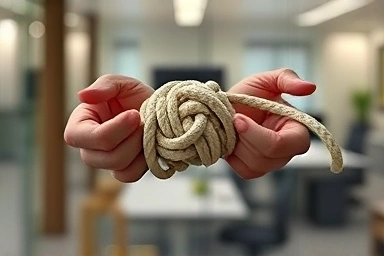 Expert hands untying a complex knot symbolizing lease dispute resolution