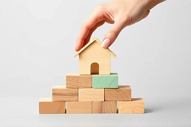 Parent guiding child to build house foundation