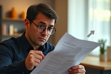 Confused person examining rental contract with hidden costs.