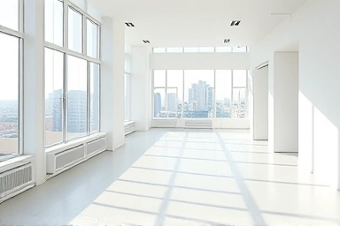 Modern minimalist apartment interior, unfurnished and spacious.