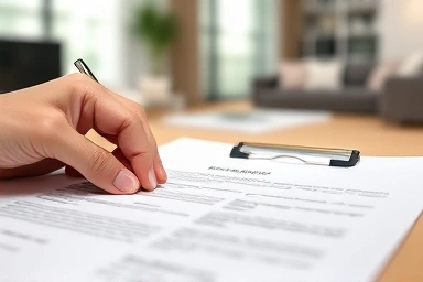 Hand reviewing real estate contract for new villa security.