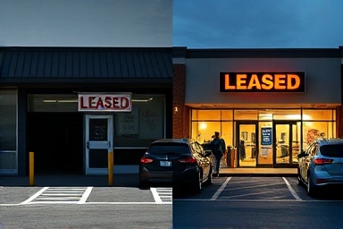 Empty commercial space vs. successful business with parking, lease problems.