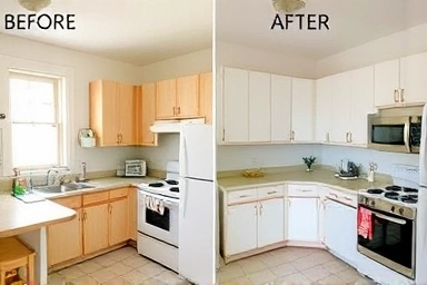 Old apartment kitchen renovation before and after comparison