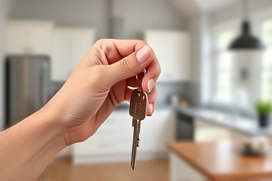 Key to a renovated apartment, representing successful real estate investment.