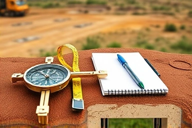 Surveyor's tools on land, symbolizing meticulous planning and development.