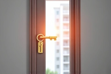Key unlocking a door to public housing