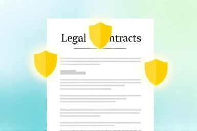Legal contract with protective shields symbolizing security