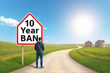 Crossroads with housing future and re-application ban sign