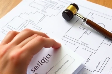 Hand reviewing legal documents and housing plans