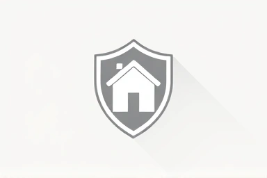 Shield protecting a house, symbolizing home security.