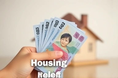 Financial relief from housing expenses, money and house symbol.