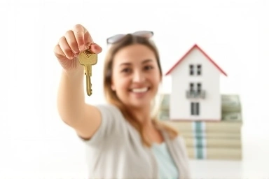 Saving money on house registration with a key and money.