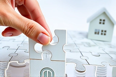 Strategic puzzle completion symbolizing profitable real estate investment.