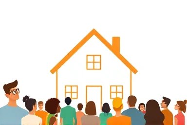 Diverse people looking at home blueprint, hopeful future