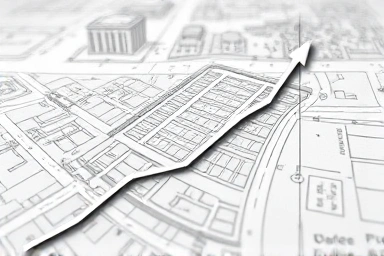 Architectural blueprint with rising graph, symbolizing investment growth.
