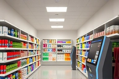 Modern unmanned store interior emphasizing customer experience and convenience.