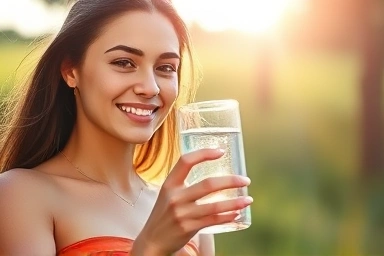 Woman drinking water for health and beauty