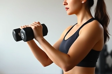 Woman doing dumbbell arm exercises for toned arms