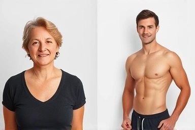 Dramatic before and after body transformation symbolizing health and confidence.