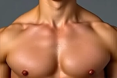 Defined upper body silhouette from chest and shoulder muscles