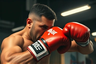 Energetic boxing workout, intense calorie burning, physical transformation, motivational fitness.