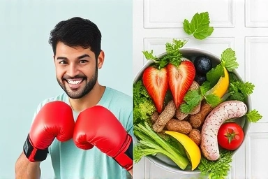 Boxing for stress relief, healthy diet, balanced nutrition, holistic wellness.