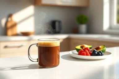 Bulletproof coffee with healthy keto ingredients, promoting weight loss.