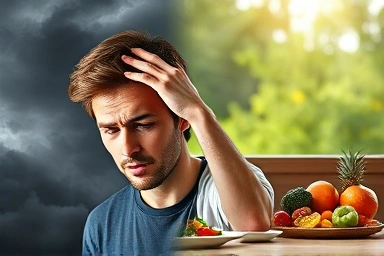 Exhausted person vs. energetic person after balanced diet.