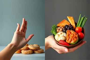 Contrast between refined carbs and balanced, healthy meal.