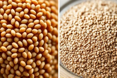 Chia seeds gelling, ground flaxseeds on food.