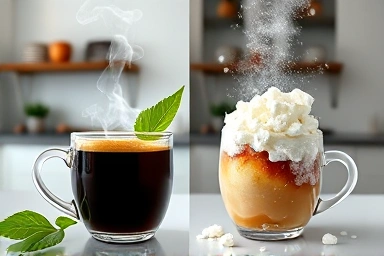 Coffee as diet medicine vs. poison: healthy vs. unhealthy coffee choices.