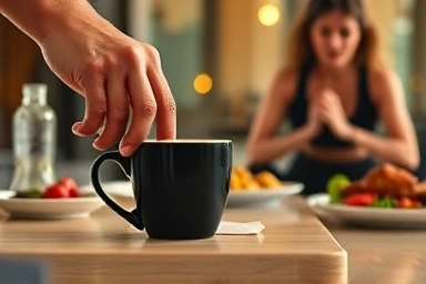 Healthy coffee habit: drinking black coffee after a meal for diet.