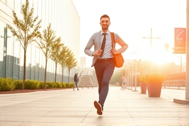 Office worker walking to work, healthy diet, calorie burning, morning energy