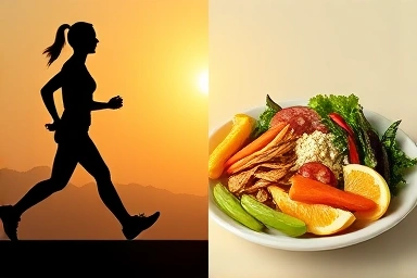 Walking and healthy eating synergy, weight loss strategy, balanced meal
