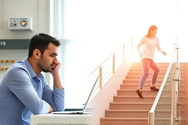 Desk worker transforming into active person