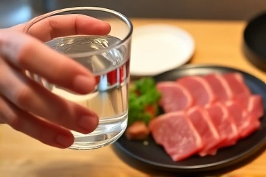 Diet-friendly alcoholic beverage accompaniment: lean protein and water.