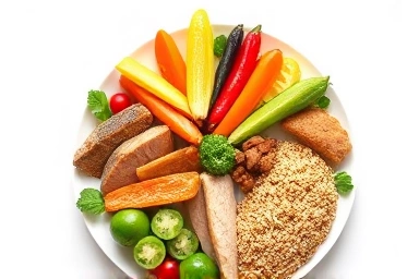 Healthy balanced meal plate with lean protein, vegetables, and grains