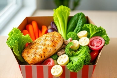 Healthy diet delivery meal with fresh ingredients.