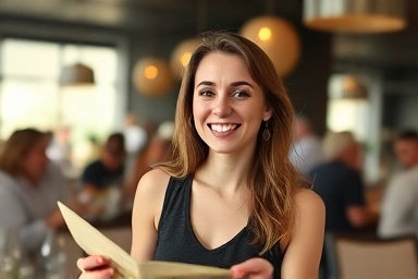 Woman choosing healthy diet meal at restaurant