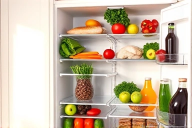 Organized refrigerator with healthy diet foods