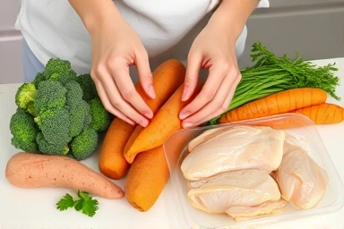 Hands preparing healthy ingredients for diet cooking