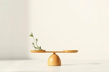 Balanced scale with herbal leaves and human silhouette.